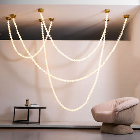 Alabaster Pearl Necklace Chandelier - 4 - Strips L 145.7″ + 116.9″ + 220.5″ + 244.9″Gold & WhiteMerlinlamps