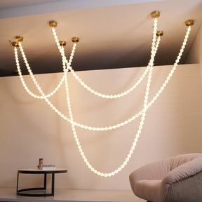 Alabaster Pearl Necklace Chandelier - 4 - Strips L 145.7″ + 116.9″ + 220.5″ + 244.9″Gold & WhiteMerlinlamps