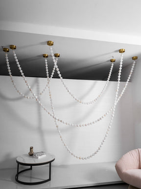 Alabaster Pearl Necklace Chandelier - 4 - Strips L 145.7″ + 116.9″ + 220.5″ + 244.9″Gold & WhiteMerlinlamps