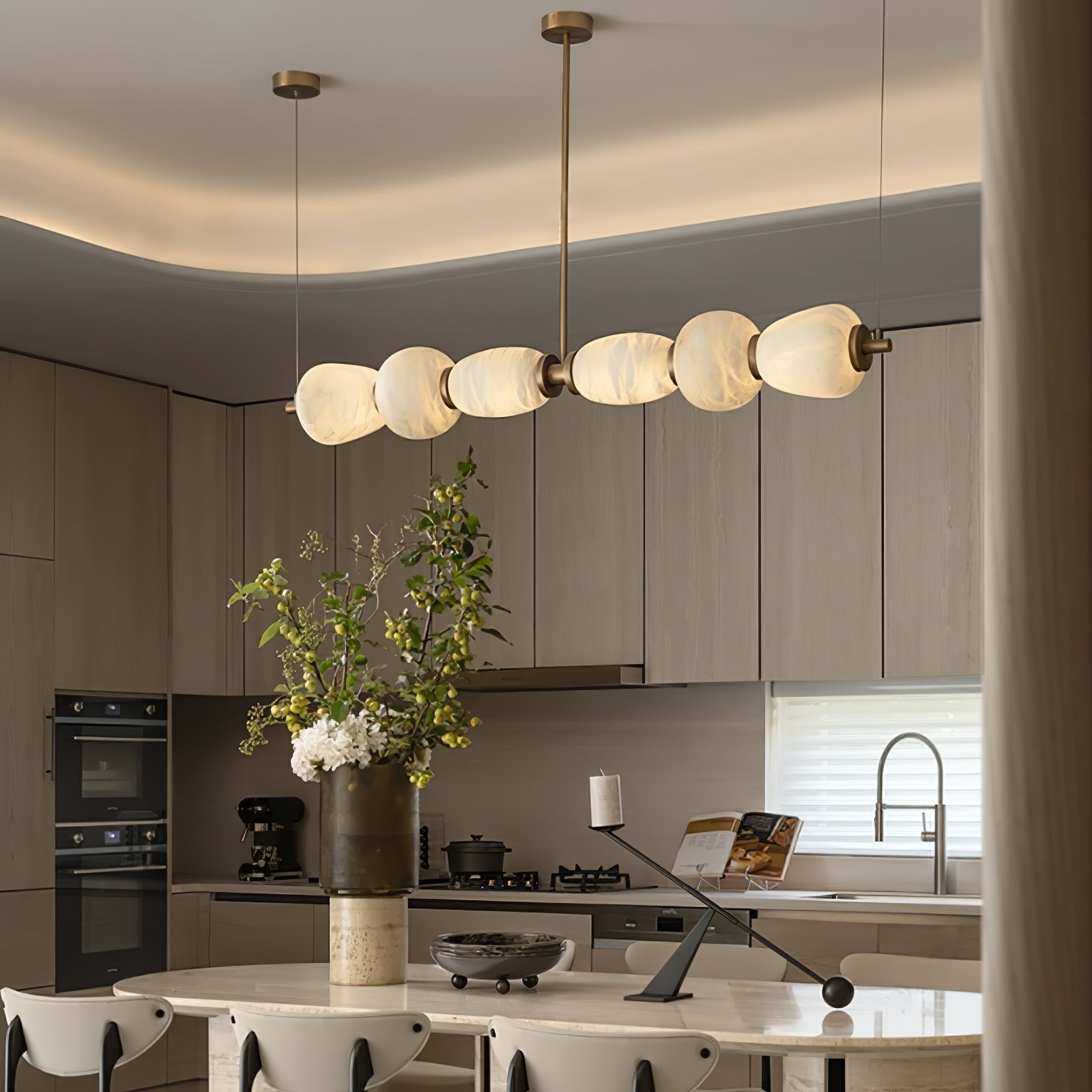 Alabaster Pebble Linear Chandelier - 60'' CustomizedGold & WhiteWarm LightBlushlighting