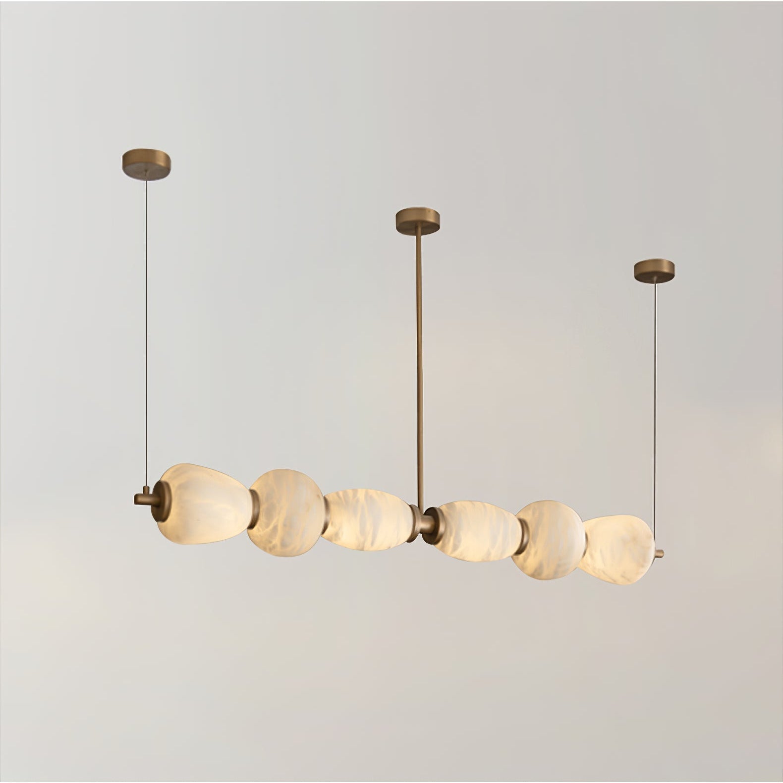 Alabaster Pebble Linear Chandelier - L 53.1″ x W 5.5″ x H 59.1″Gold & WhiteWarm LightBlushlighting