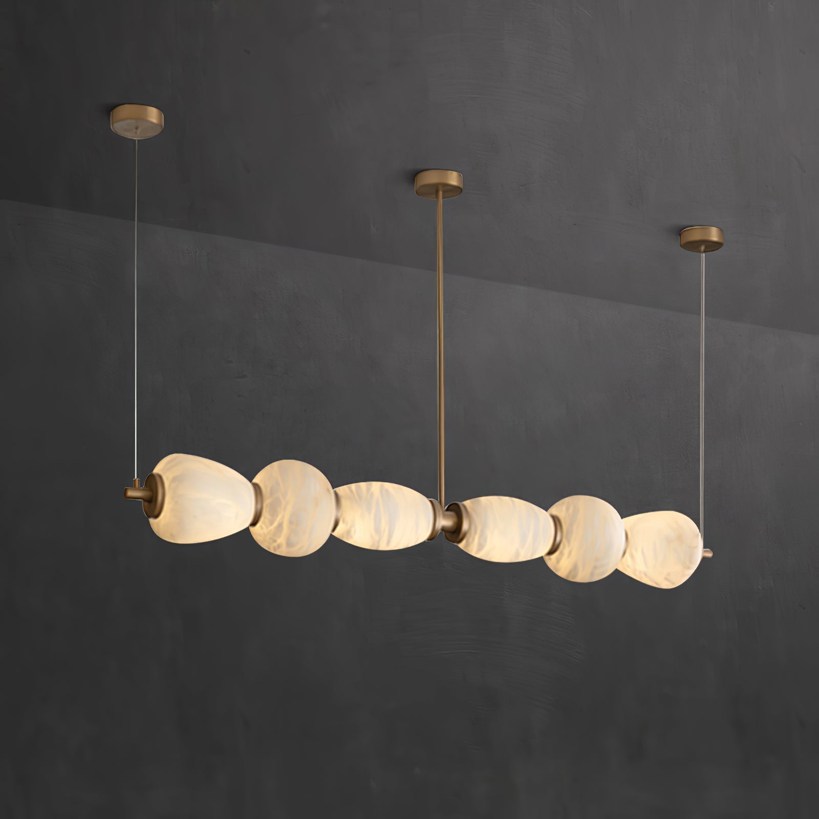 Alabaster Pebble Linear Chandelier - L 53.1″ x W 5.5″ x H 59.1″Gold & WhiteWarm LightBlushlighting