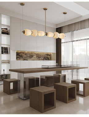 Alabaster Pebble Linear Chandelier - L 53.1″ x W 5.5″ x H 59.1″Gold & WhiteWarm LightBlushlighting