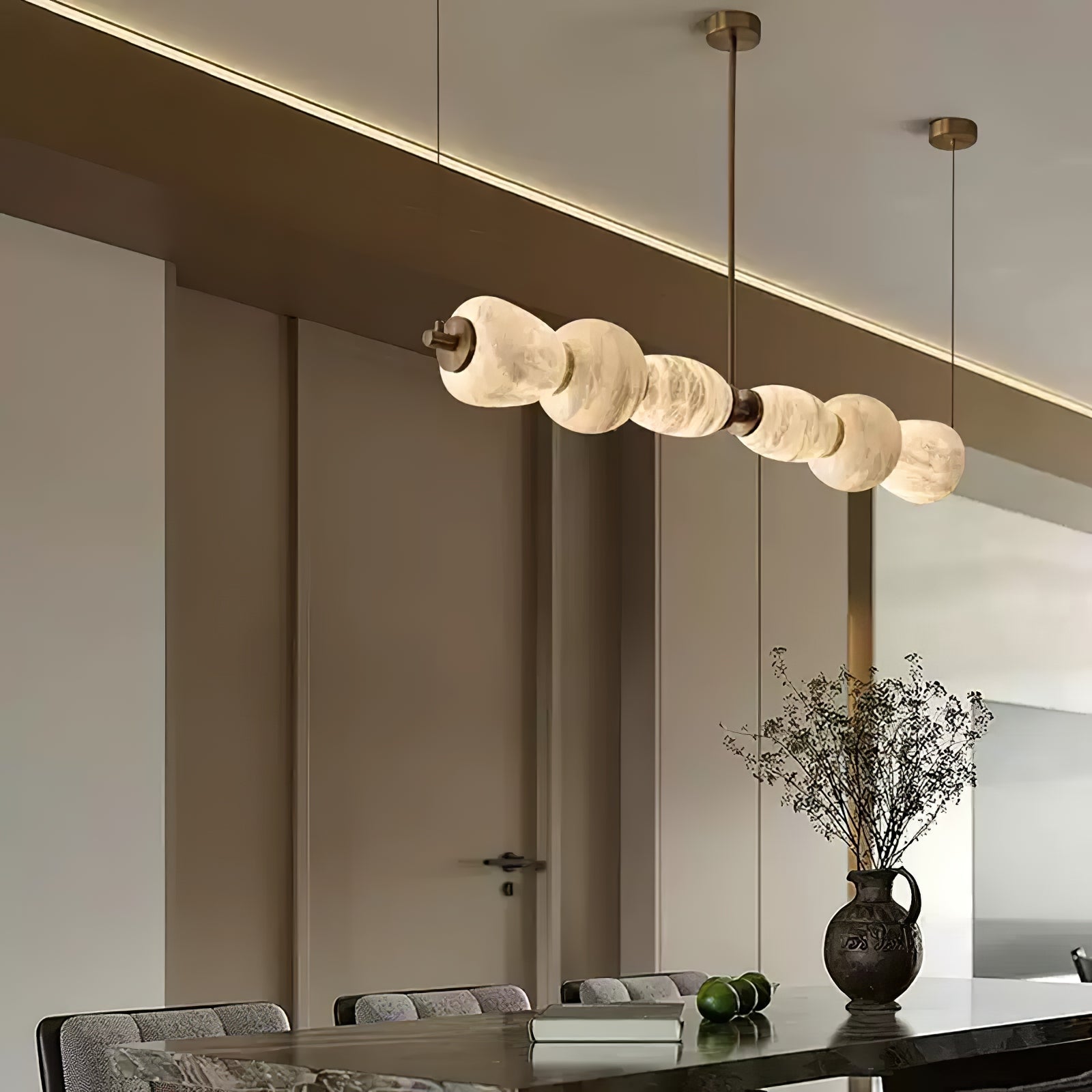Alabaster Pebble Linear Chandelier - L 53.1″ x W 5.5″ x H 59.1″Gold & WhiteWarm LightBlushlighting