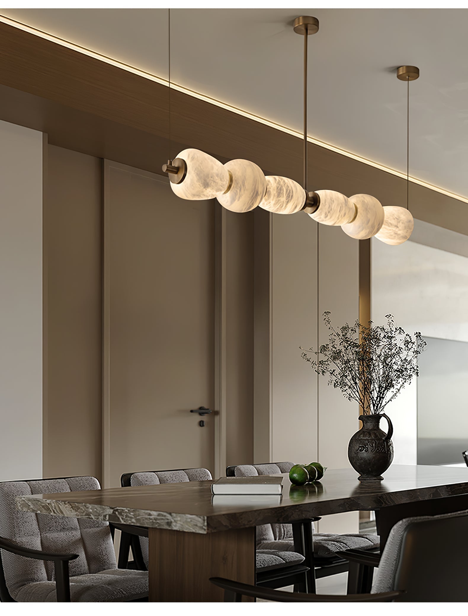 Alabaster Pebble Linear Chandelier - L 53.1″ x W 5.5″ x H 59.1″Gold & WhiteWarm LightBlushlighting