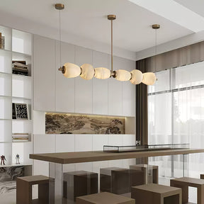 Alabaster Pebble Linear Chandelier - L 53.1″ x W 5.5″ x H 59.1″Gold & WhiteWarm LightBlushlighting