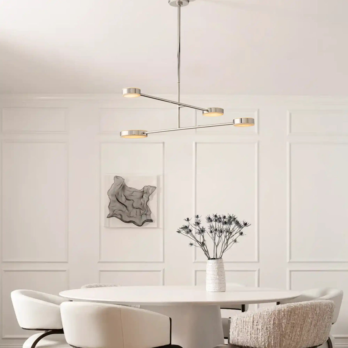 Alexander Mobile Chandelier 36" hanging above a modern dining table