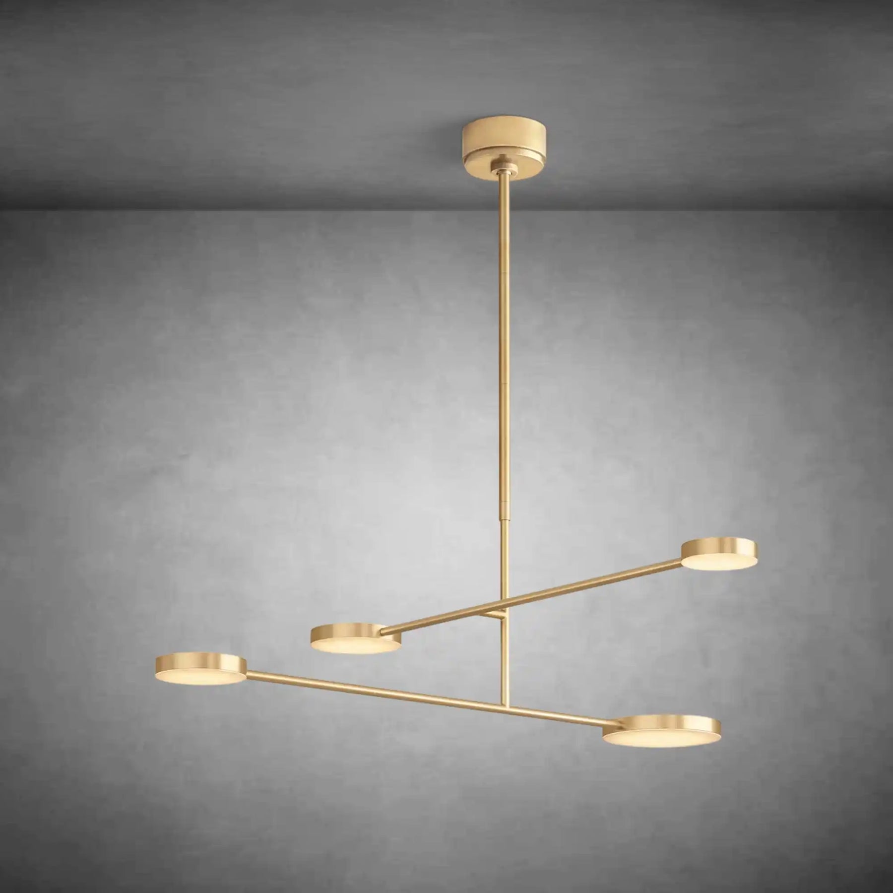 Brushed brass mobile-style chandelier with balanced geometric form
