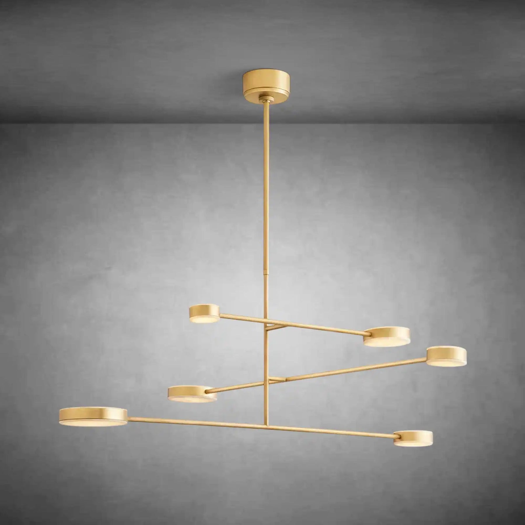 Sculptural brass Alexander Mobile Chandelier 46" with adjustable arms