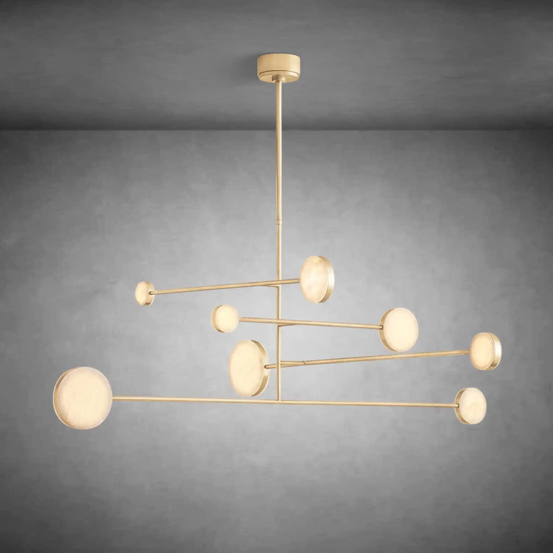 Brass Alexander Mobile Chandelier 60" with warm metallic tones