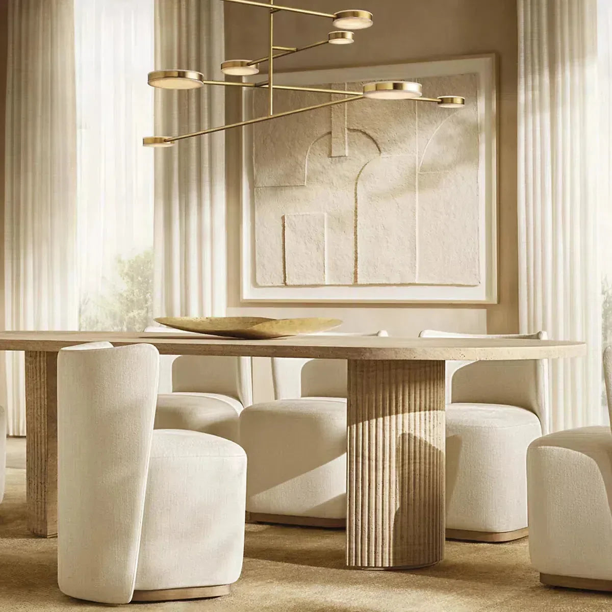 Minimal Alexander Mobile Chandelier 60" featured in a clean architectural dining room