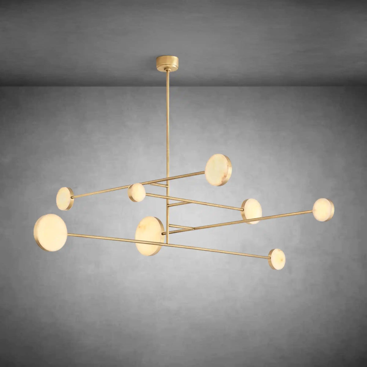 Modern brass mobile chandelier in 72-inch size