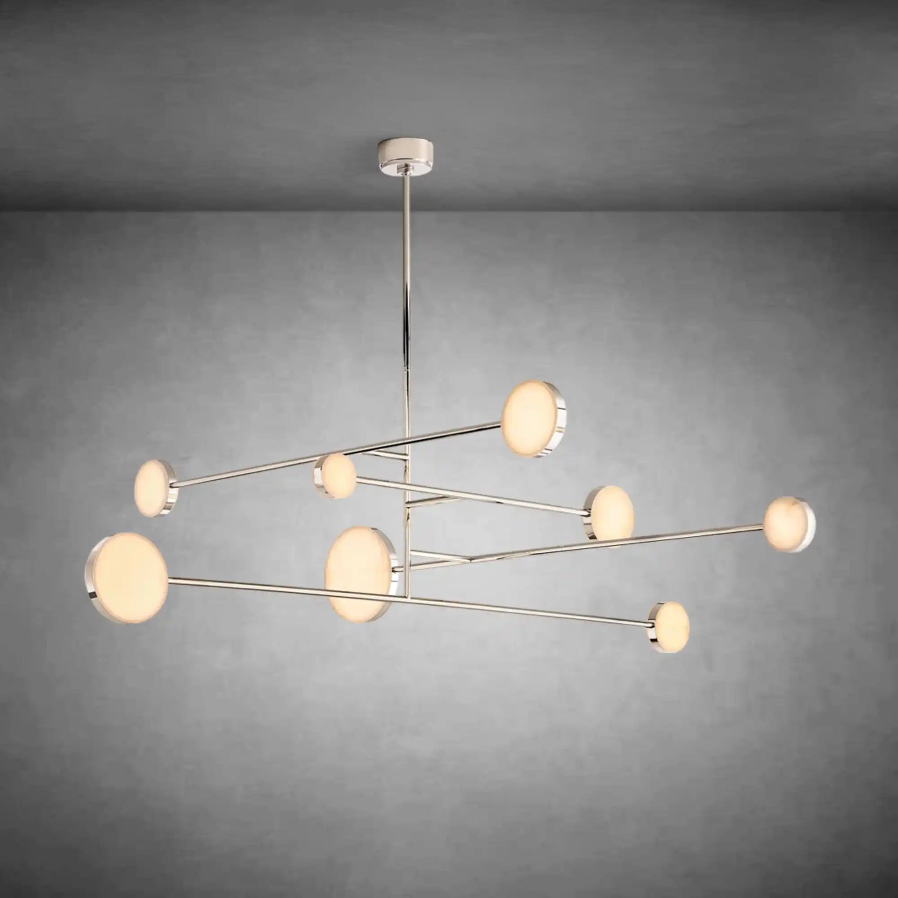 Modern nickel-finish Alexander Mobile Chandelier 72" with sculptural balance