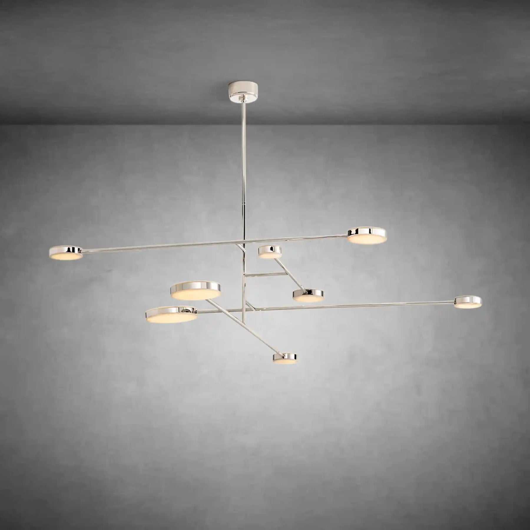 Sleek nickel mobile chandelier in 72-inch design