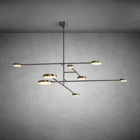 Modern bronze mobile chandelier featuring extended arms in 72 inches