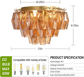 Amber 17" Modern Crystal Glass Chandelier for Elegant Ceiling Lighting