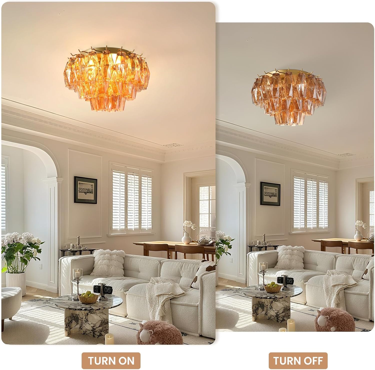 Amber 17" Modern Crystal Glass Chandelier for Elegant Ceiling Lighting