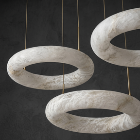 Alabaster Round Chandelier in a dining room