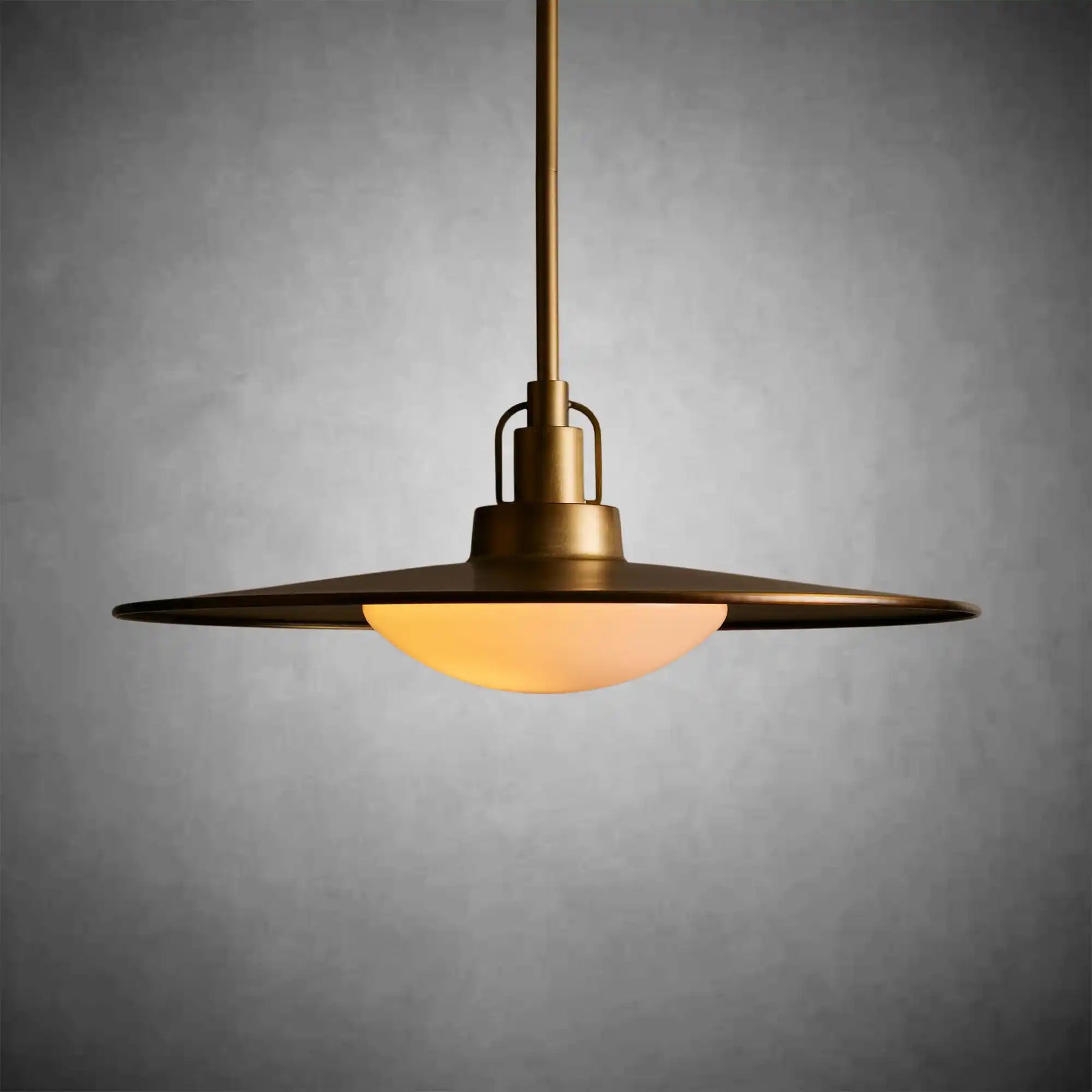 Argent Brass Finish Iron Pendant Light with Opal Glass Dome