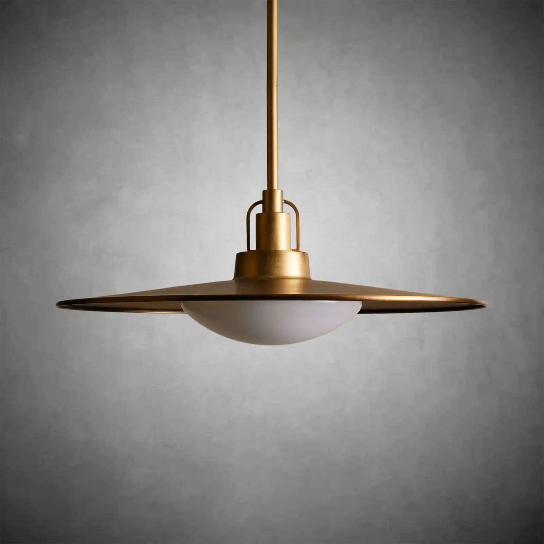 Argent Brass Finish Iron Pendant Light with Opal Glass Dome