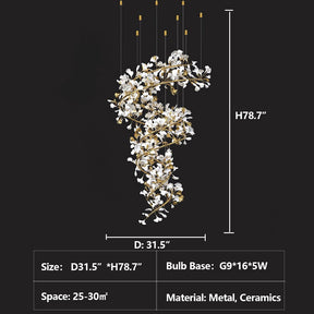 Art Design Ceramic Ginkgo Chandelier for Living Room/Staircase/Entryway/Foyer