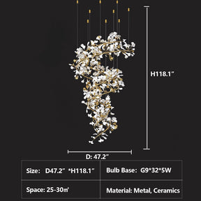 Art Design Ceramic Ginkgo Chandelier for Living Room/Staircase/Entryway/Foyer