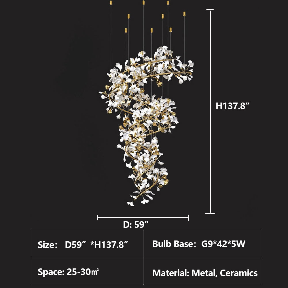 Art Design Ceramic Ginkgo Chandelier for Living Room/Staircase/Entryway/Foyer