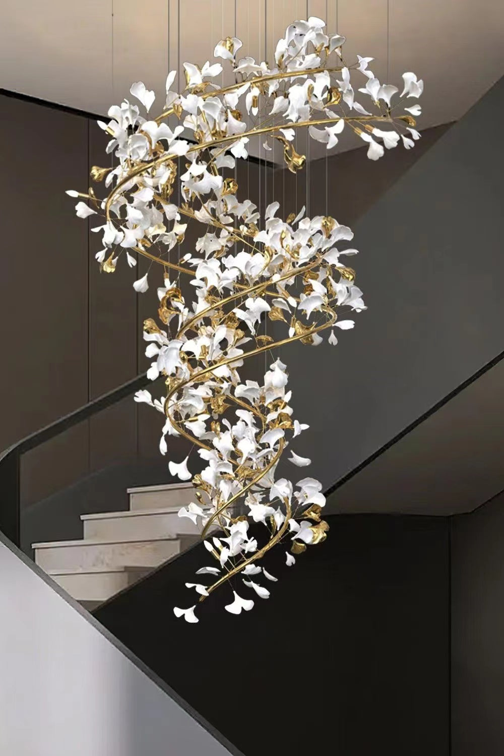 Art Design Ceramic Ginkgo Chandelier for Living Room/Staircase/Entryway/Foyer