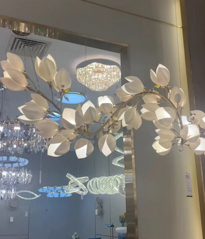 Art Design Creative Ceramic Magnolia Ring/Linear Chandelier for Bedroom/Living Room/Dining Room/Kitchen Island