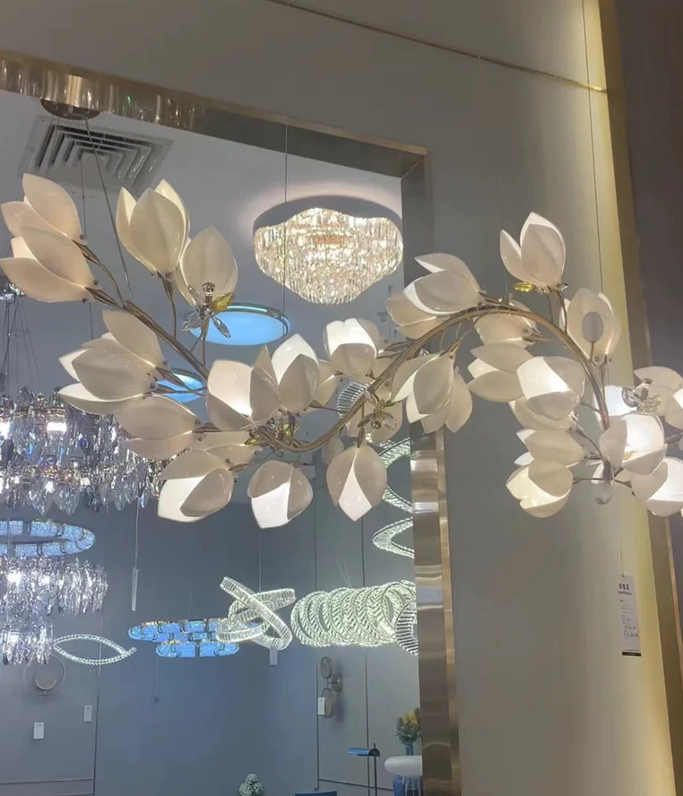 Art Design Creative Ceramic Magnolia Ring/Linear Chandelier for Bedroom/Living Room/Dining Room/Kitchen Island