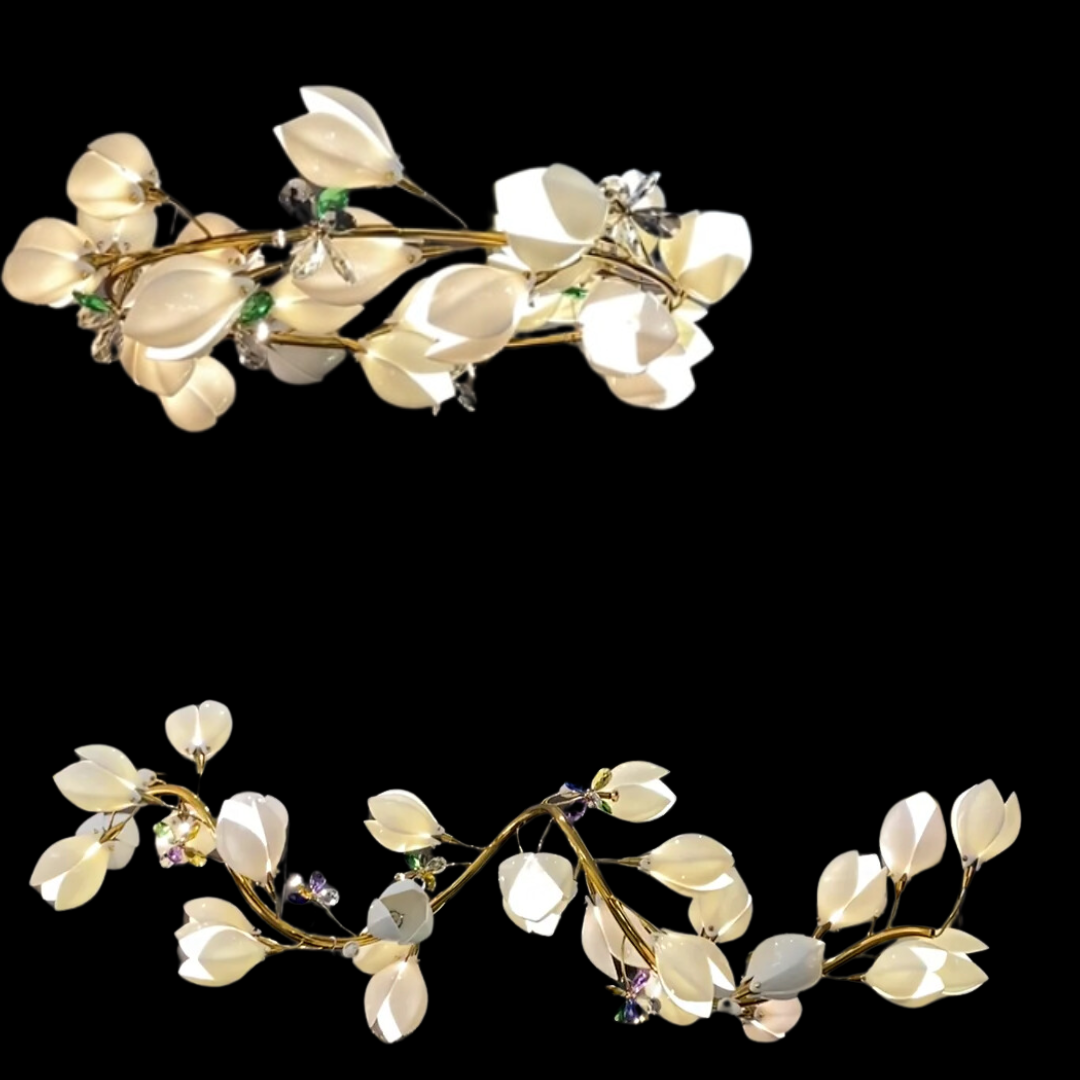 Art Design Creative Ceramic Magnolia Ring/Linear Chandelier for Bedroom/Living Room/Dining Room/Kitchen Island