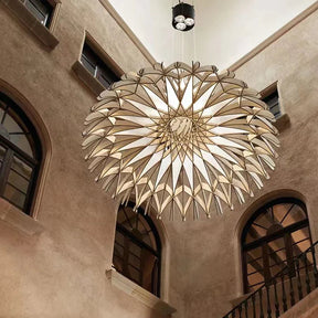 Art Oriental Tone Hand-made Wood Dome Pendant Chandelier for Living/Dining Room