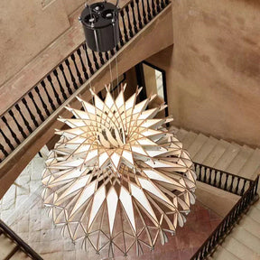 Art Oriental Tone Hand-made Wood Dome Pendant Chandelier for Living/Dining Room