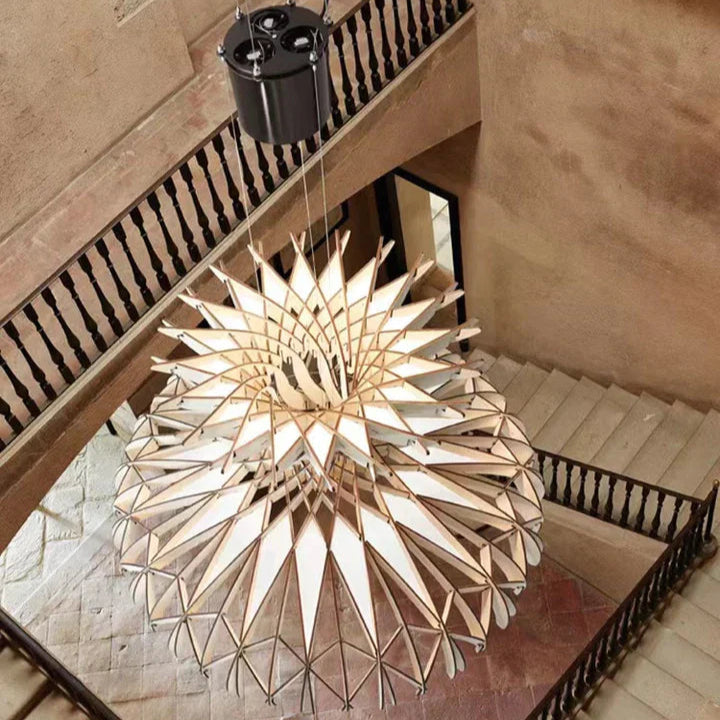 Art Oriental Tone Hand-made Wood Dome Pendant Chandelier for Living/Dining Room