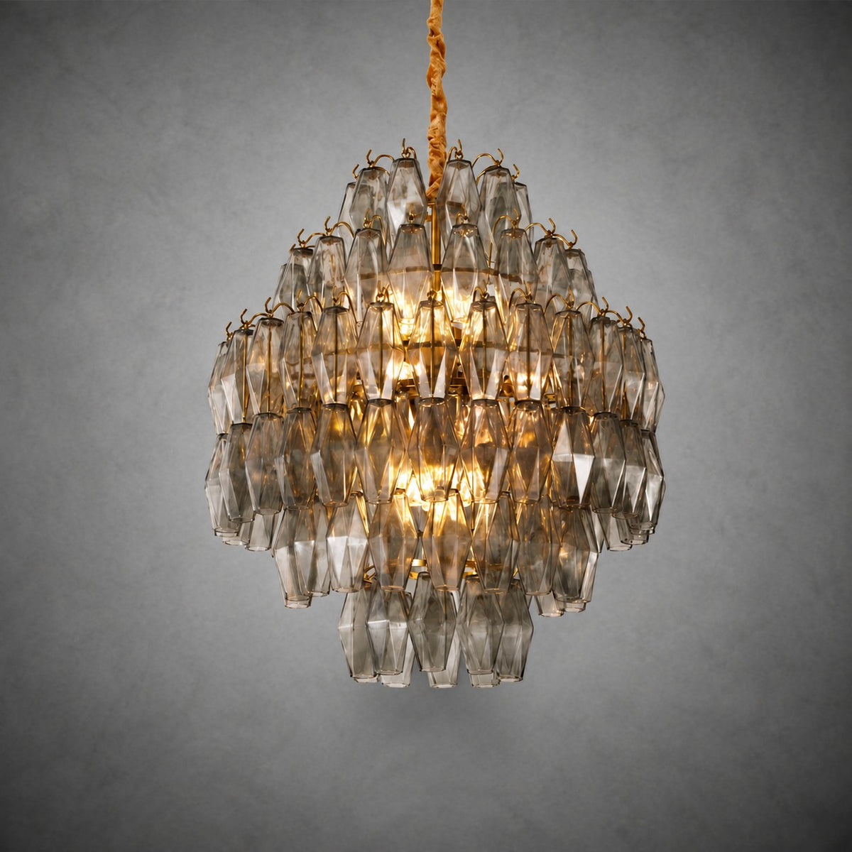 Chandelier Cascade Hand Blown Faceted Glass Artisan Murano Style