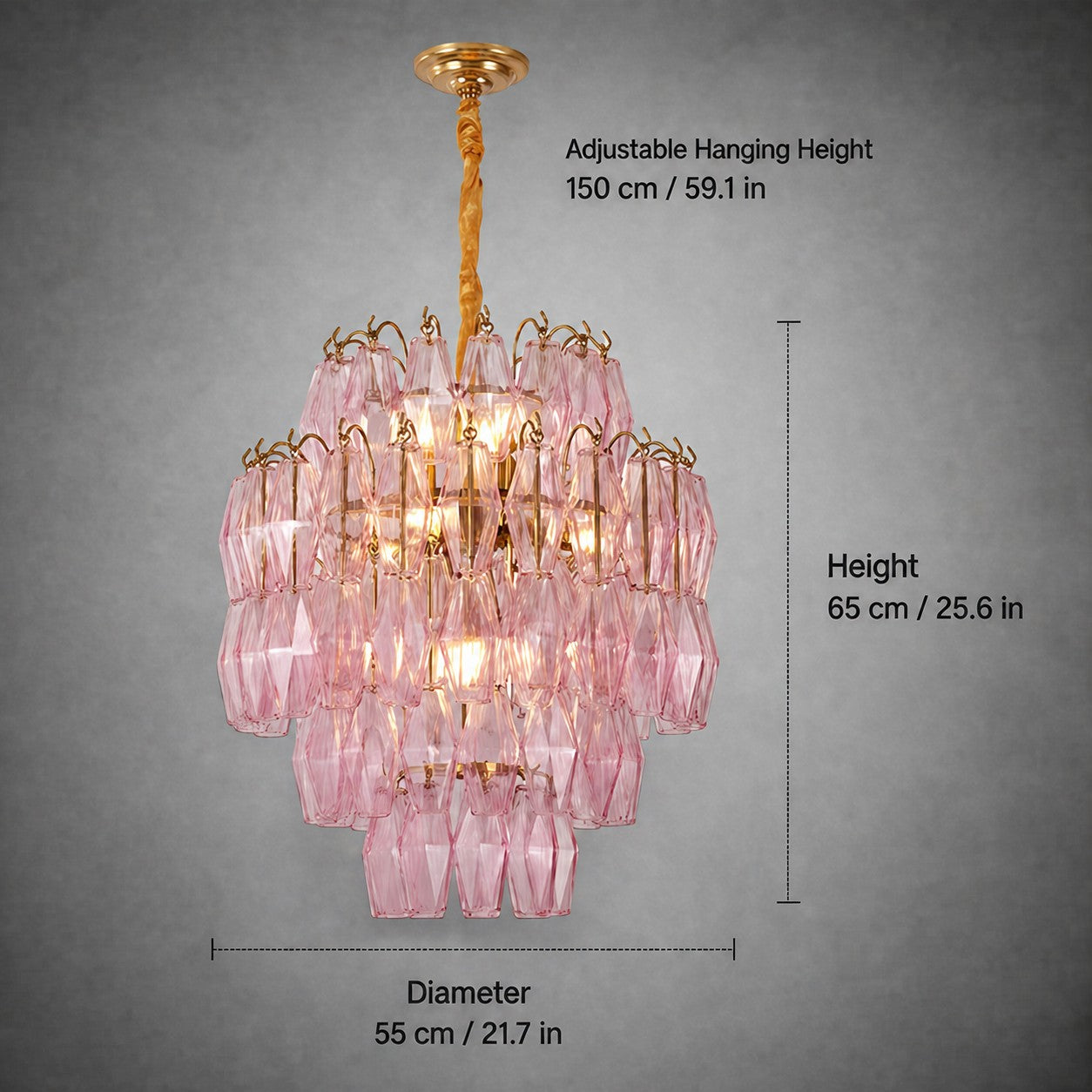 Chandelier Cascade Hand Blown Faceted Glass Artisan Murano Style