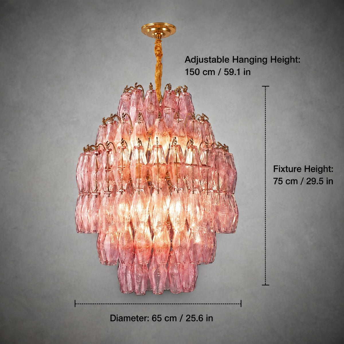 Chandelier Cascade Hand Blown Faceted Glass Artisan Murano Style