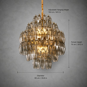Chandelier Cascade Hand Blown Faceted Glass Artisan Murano Style