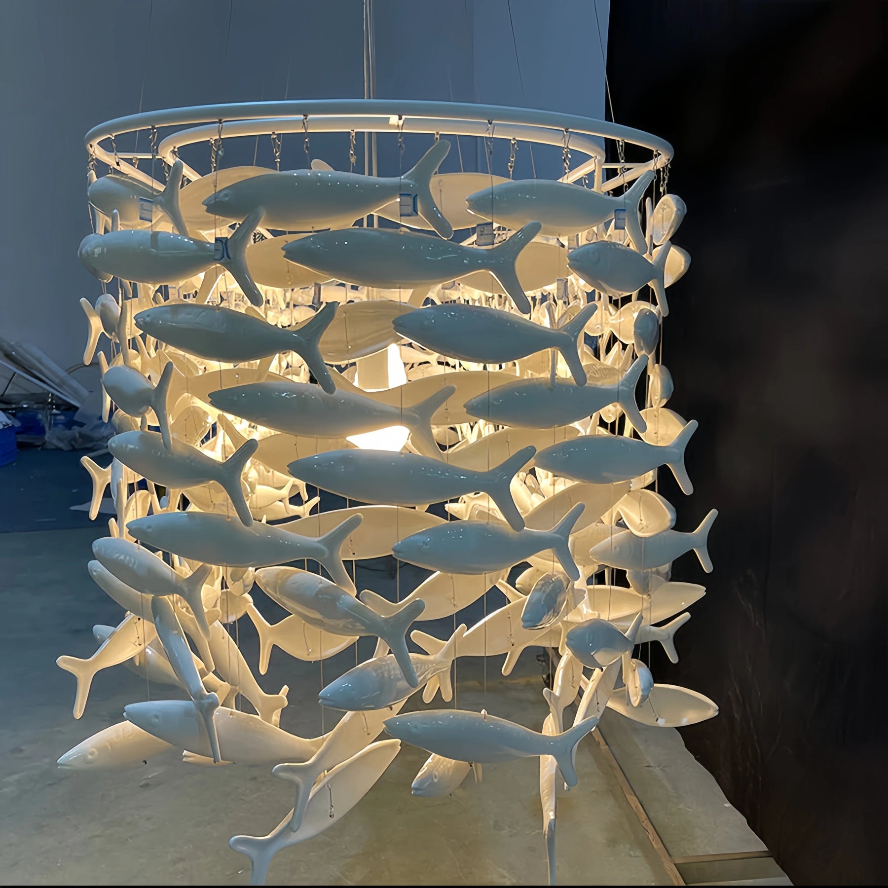 Artistic Porcelain Fish Chandelier – Unique Dining Room Lighting Fixture