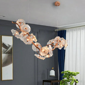 Aruna Modern Leaf Glass Flower Linear Branch Chandelier, Island Chandelier