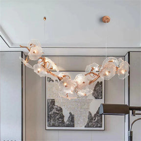 Aruna Modern Leaf Glass Flower Linear Branch Chandelier, Island Chandelier