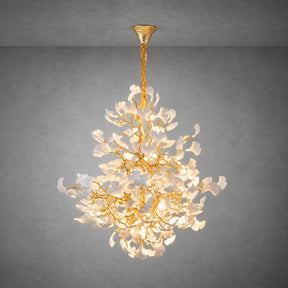 Moon Ring Ceramic Ginkgo Leaf Staircase Chandelier D1200 - Gold
