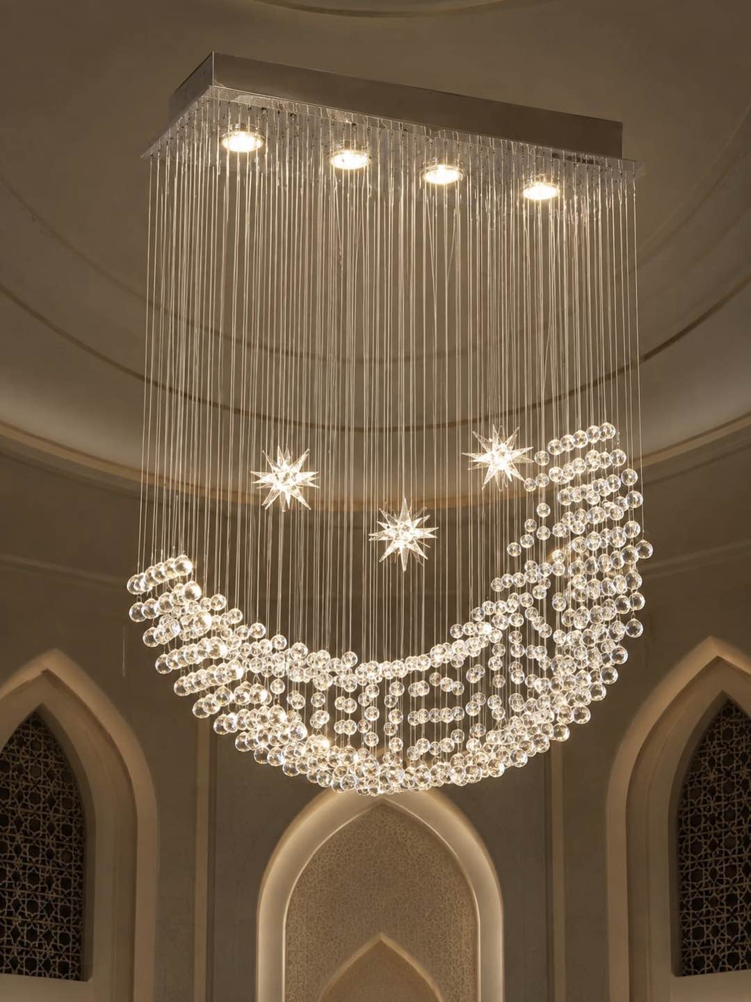 Sculptural Celestial Crescent‑Moon & Star Crystal Chandelier