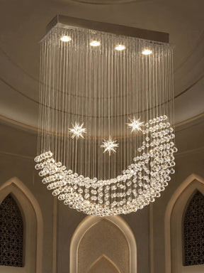 Sculptural Celestial Crescent‑Moon & Star Crystal Chandelier