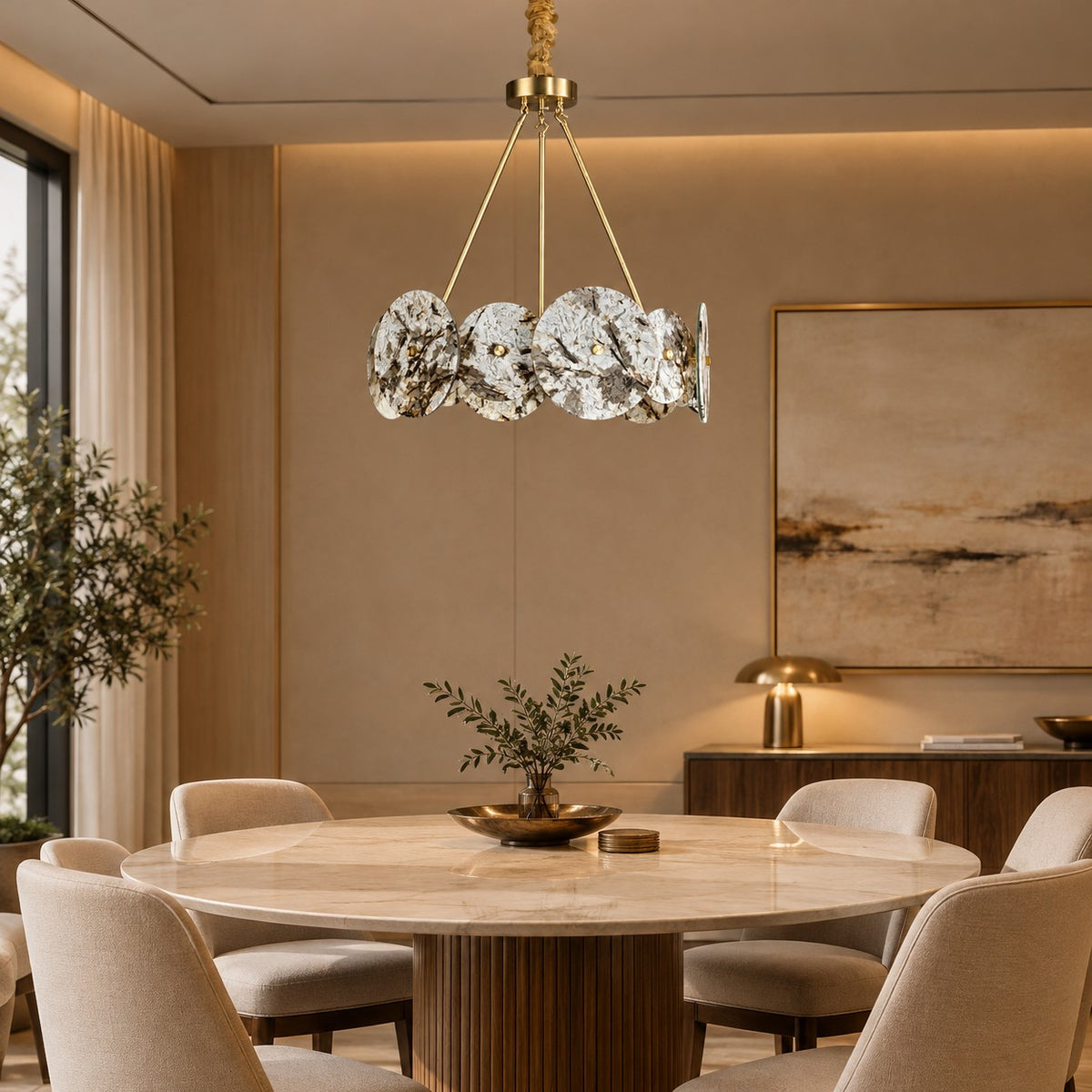Modern Sculptural Snowcrest White Luxury stone LED Chandelier