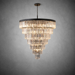 Striped Crystal Tower Round Pendant - Black