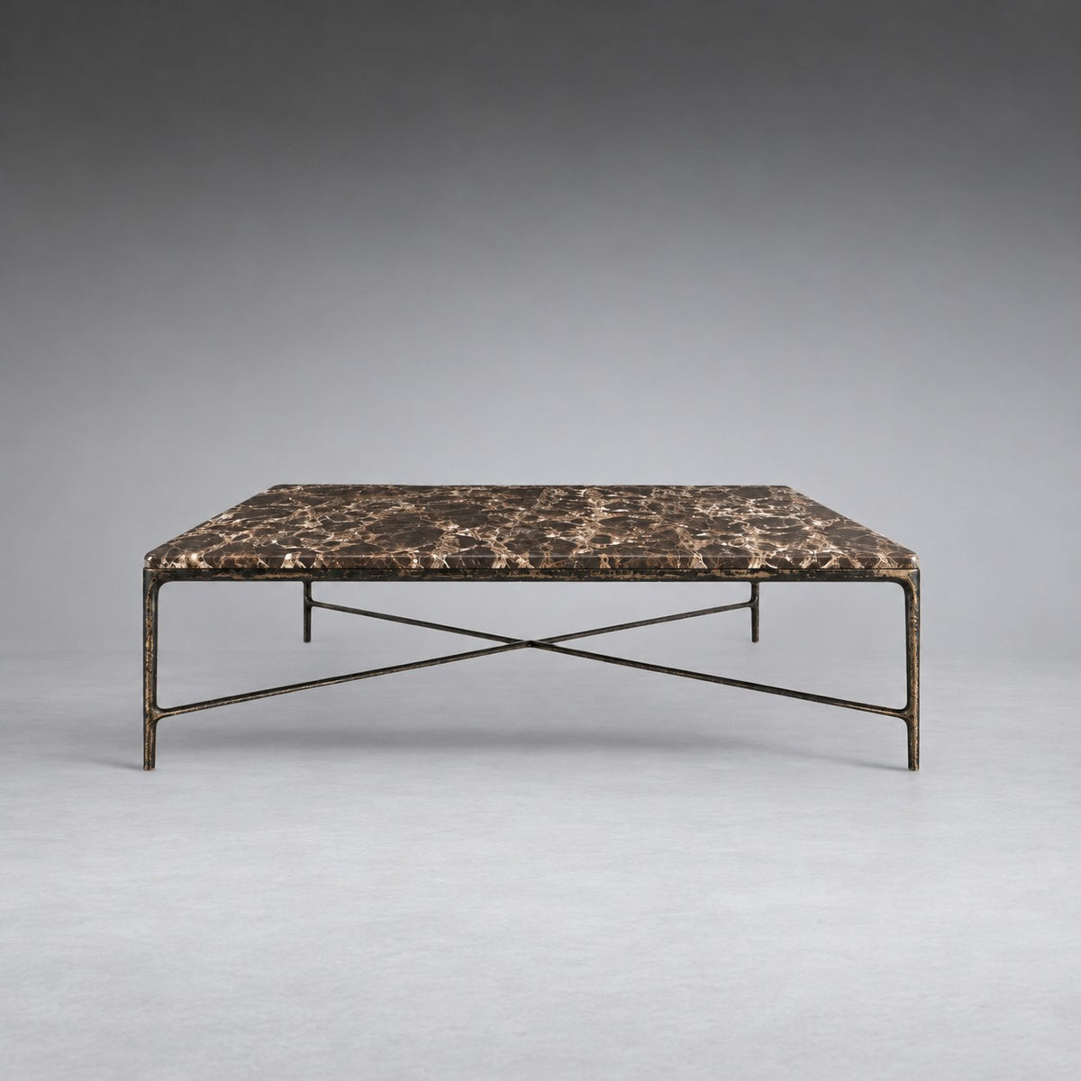 Square Hammered Metal and Marble Coffee Table