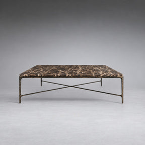 Square Hammered Metal and Marble Coffee Table