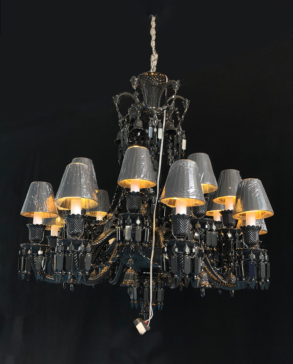 Bacara Inspired 18 Lights Black Chandelier Lustre Baccarat Crystal Lighting with Lampshades