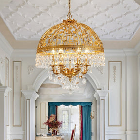 Baroque Luxury Full Copper Crystal Pendent Candle Chandelier for Entryway/Foyer/Dining Room